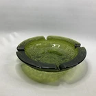 Vtg Anchor Hocking 8.75" Heavy Large Soreno Green Bark Texture Glass Ashtray