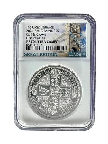 2021 Great Britain £5 Silver Engraver Gothic Crown 2oz NGC PF-70UC First Release