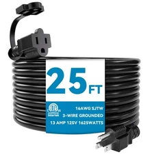 Kasonic 25 Feet Outdoor Extension Cord, ETL Listed, SJTW 16AWG/13A 3 Prong Po...
