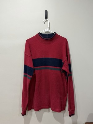 Vintage LL Bean Sweatshirt Men's M Long Sleeve Mock Neck Burgundy Green Navy