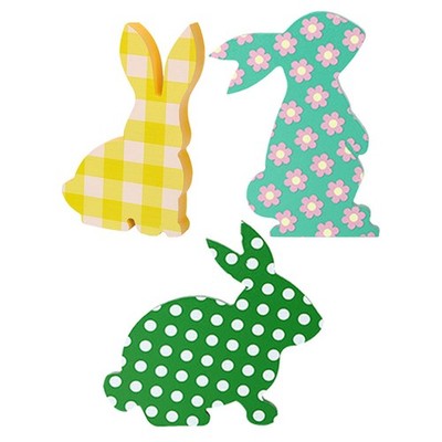 Colorful Wooden Easter Bunny Signs 3Pcs Reusable Party Table Decor