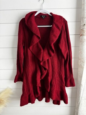 Style & Co Wool Blend Ruffle Sweater Cardigan Size Medium Women's Red