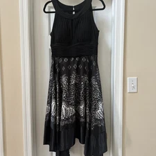 Melrose Social Black White Cocktail Midi Dress Sleeveless Flowy 14 Cruise Party