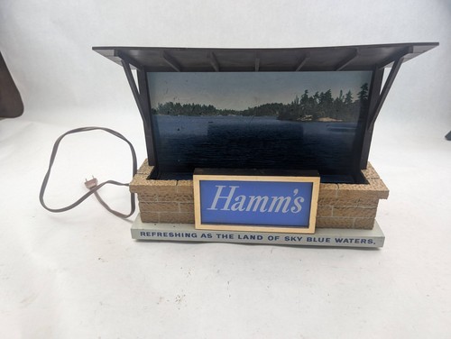 Vintage Hamm's Beer Lighted Sign Land Of Sky Blue Waters Bar Display Cabin Lake