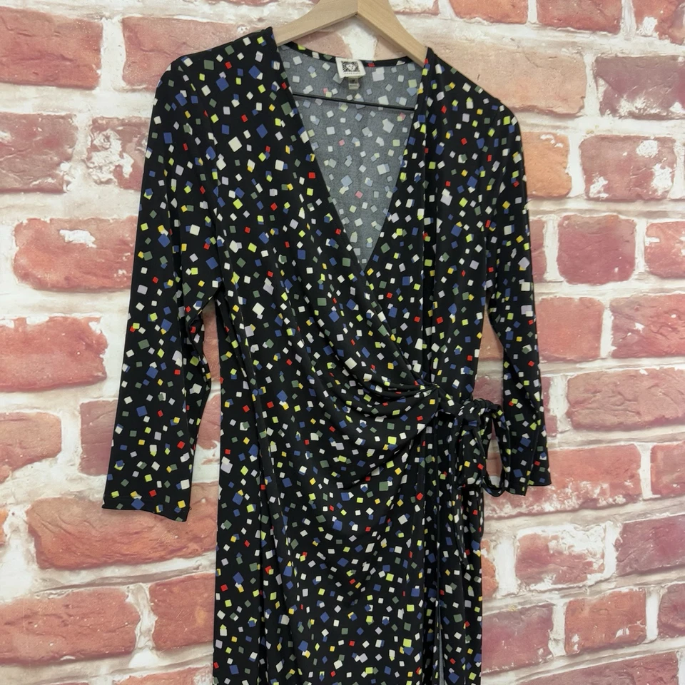 Anne Klein Dress Womens 10 Multicolor Abstract Retro Casual Career Side Tie - Image 3 of 4