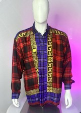 Gianni Versace Vintage Silk Men’s Shirt - Bold Plaid/Poly Mix Signature Greek
