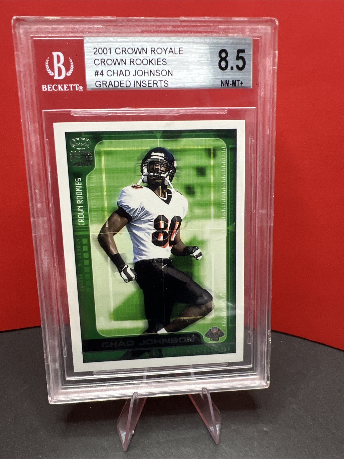 Chad Johnson- 2001 Crown Royale Crown Rookies #0508/2500 #4 Beckett 8.5 Bengals