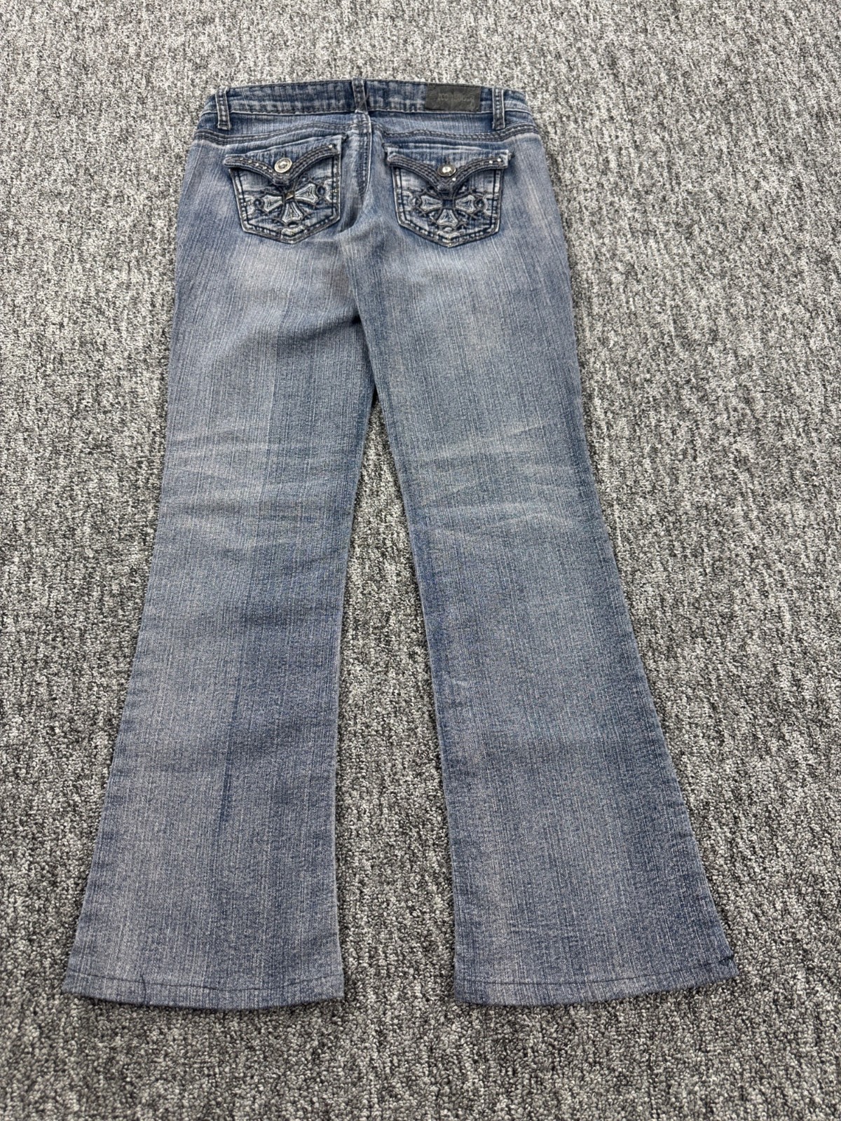 ZCO Jeans Women Juniors 5 Bootcut Low Rise Embellish Flap Pocket Miss Me Denim