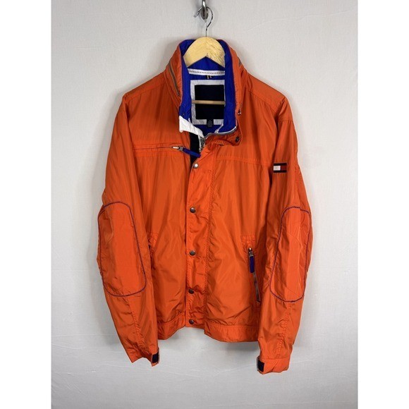 Tommy Hilfiger Performance Sailing Gear Jacket Orange Blue Mens XL Zip VTG 90s