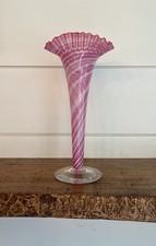 Murano-Vintage Mid-Century-Modern MCM Art Glass Swirled  Ruffled Trumpet Vase