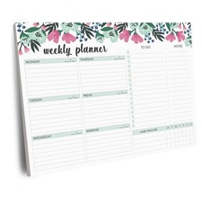 Weekly Planner Pad, 52 Letter Size Tear 8.5 inches X 11 inches, Blue Floral