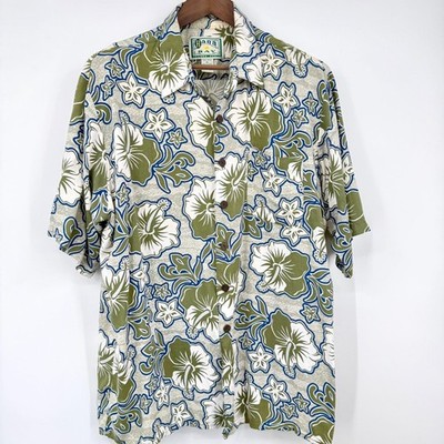 Hana Bay Mens XL Vintage Hawaiian Shirt Rayon Hibiscus Floral Aloha Camp Collar