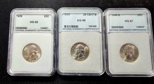 (3) 90% Silver Washington Quarters - UNC