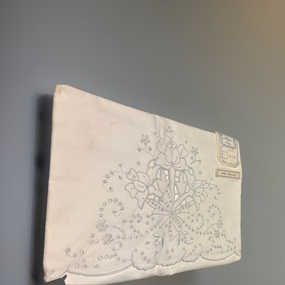 Vintage 60s Percale Madeira, Portugal Hand-Embroidered Pillowcases/NWT- Set of 2
