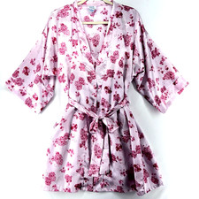 Pink Gown Robe 2 pc Set Satin Peignoir Lingerie Floral Vtg Gabrielle Intimates
