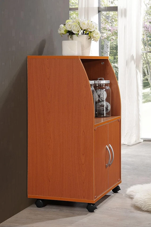 Mini Carro Microondas con Dos Puertas y Estante para Almacenamiento, Cereza Foto 3 de 4