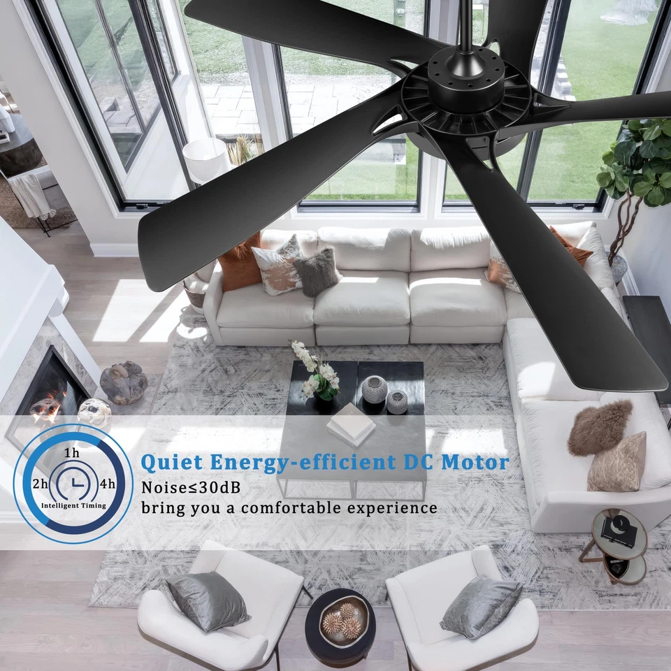 60’’ Ceiling Fan with Lights and Remote - Black Modern Ceiling Fan with 6 Spe... - Image 2 of 4