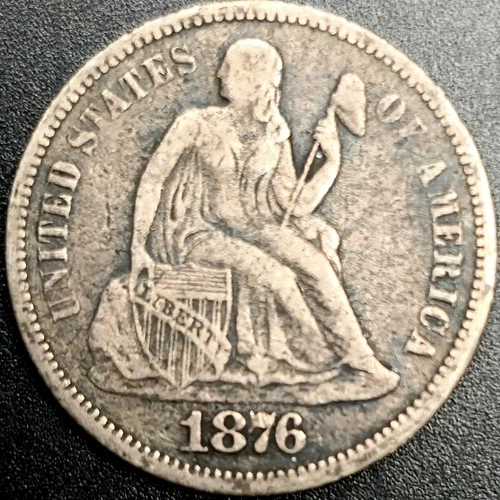 1876 Seated Liberty Dime 90% Silver 10C Coin - Beautiful Details!