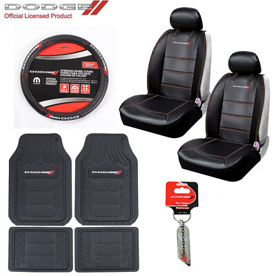 8 pc Dodge Car Truck Suv All Weather Floor Mats Seat Covers Steering Wheel Cover
