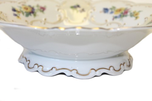 Tirschenreuth Bavaria Germany US Zone Pedestal Bowl Gold Scallop Rim Floral (1) - Picture 12 of 12