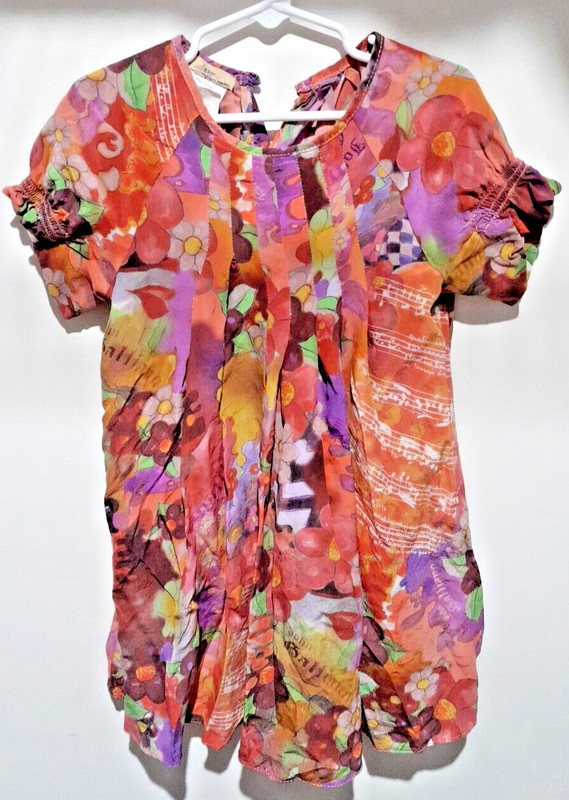 John Galliano Kids Print 100% Silk Dress Floral Music Made In Italy 4