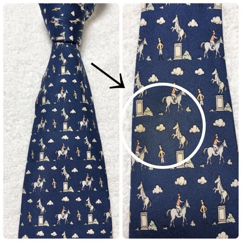 HERMES necktie jockey stone statue all over pattern 100% silk made in France - Picture 9 of 10