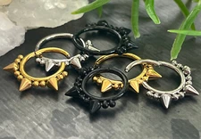 1pc Hinged Segment Ring Septum Clicker Spikes & Double Balls Helix Cartilage 16g