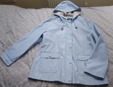 Finesse Ladies Light Blue Striped, Hooded And Lined Rain Jacket