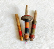 Crochets Muraux En Bois Laqué Multicolores Faits Main Anciens 3 Pcs WD993