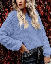 Pull Jersey Cardigan Femme Dos Nu Bleu Court Doux Élégant 4371