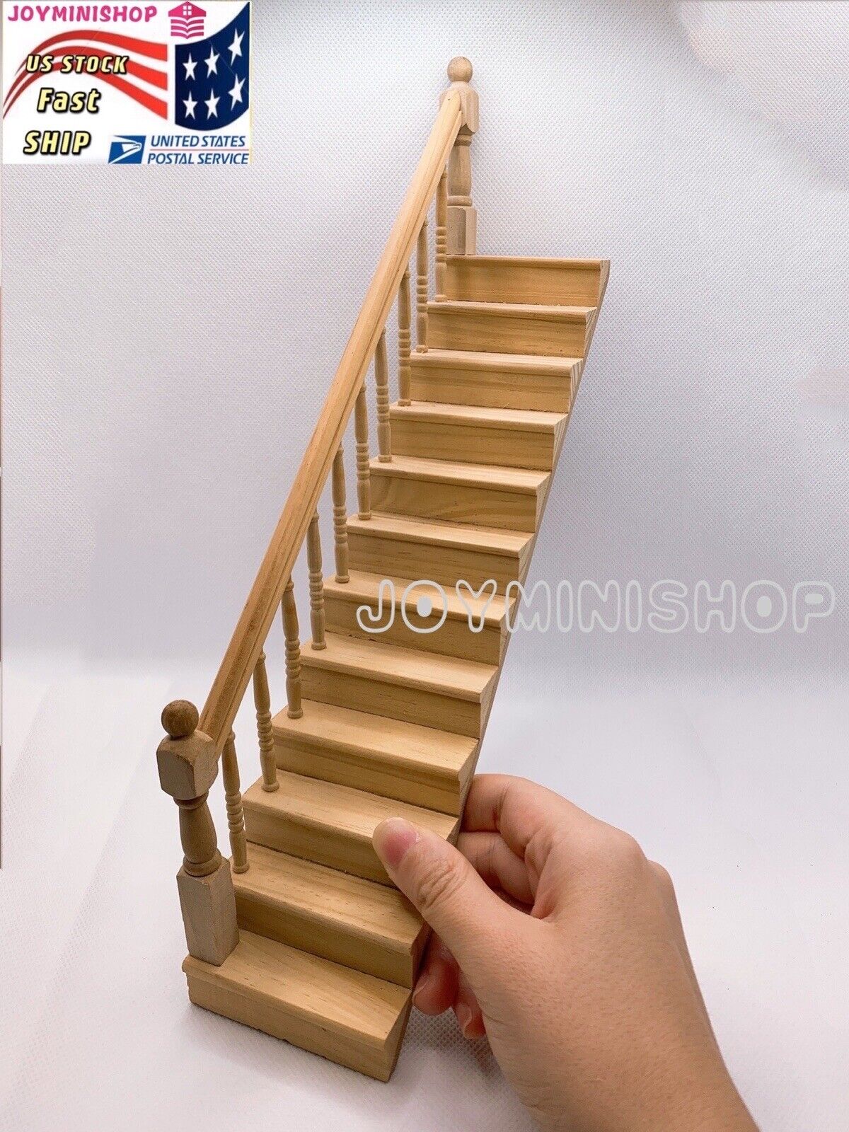 STEEP STAIRCASE w/ RAILING on RIGHT 1/12 scale miniature for 10 ceilings