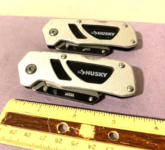 Lot of 2 HUSKY Silver Folding Replaceable Lock-Back Box Cutter Utility Knife
