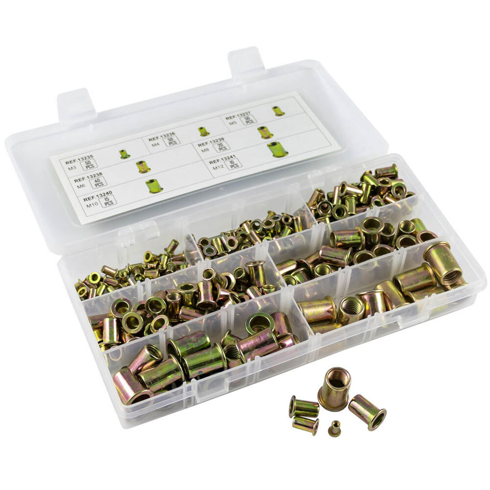 Insert fileté M3 à M12 en acier zingué bichromaté, coffret d'assortiment de 235 pièces