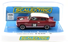 Scalextric Red Ford Anglia 105E - Broadspeed W/ Lights 1/32 Scale Slot Car C4546