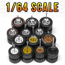 1/64 Scale 5 SPOKE DRAG Real Riders Wheels Rims Tires Set for Hot