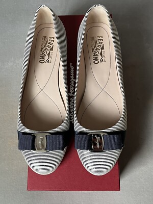 New Salvatore Ferragamo Navy Blue Varina flat size 7 original $700 new with box s-l400.jpg main image 3
