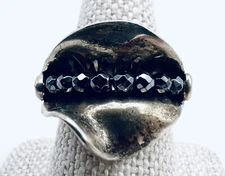 Designer Hagit Gorali Sterling Silver Modernest Hematite Cocktail Ring Sz 7