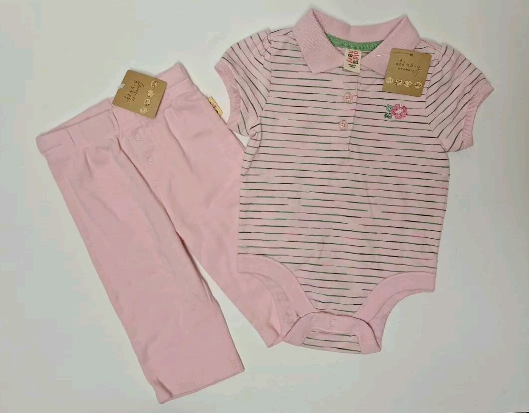 Old Navy Newborn To Months Pink Striped Bodysuit And Pink Pants NEW