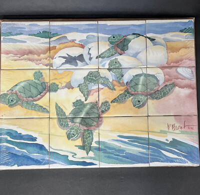 Swimming Turtles (12)  4.25   Wall Tiles Backsplash Art Mural Signed P Brent