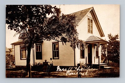 Mrs. Thompson Residence Grandma and Child Sitting in Front Real Photo Postcard