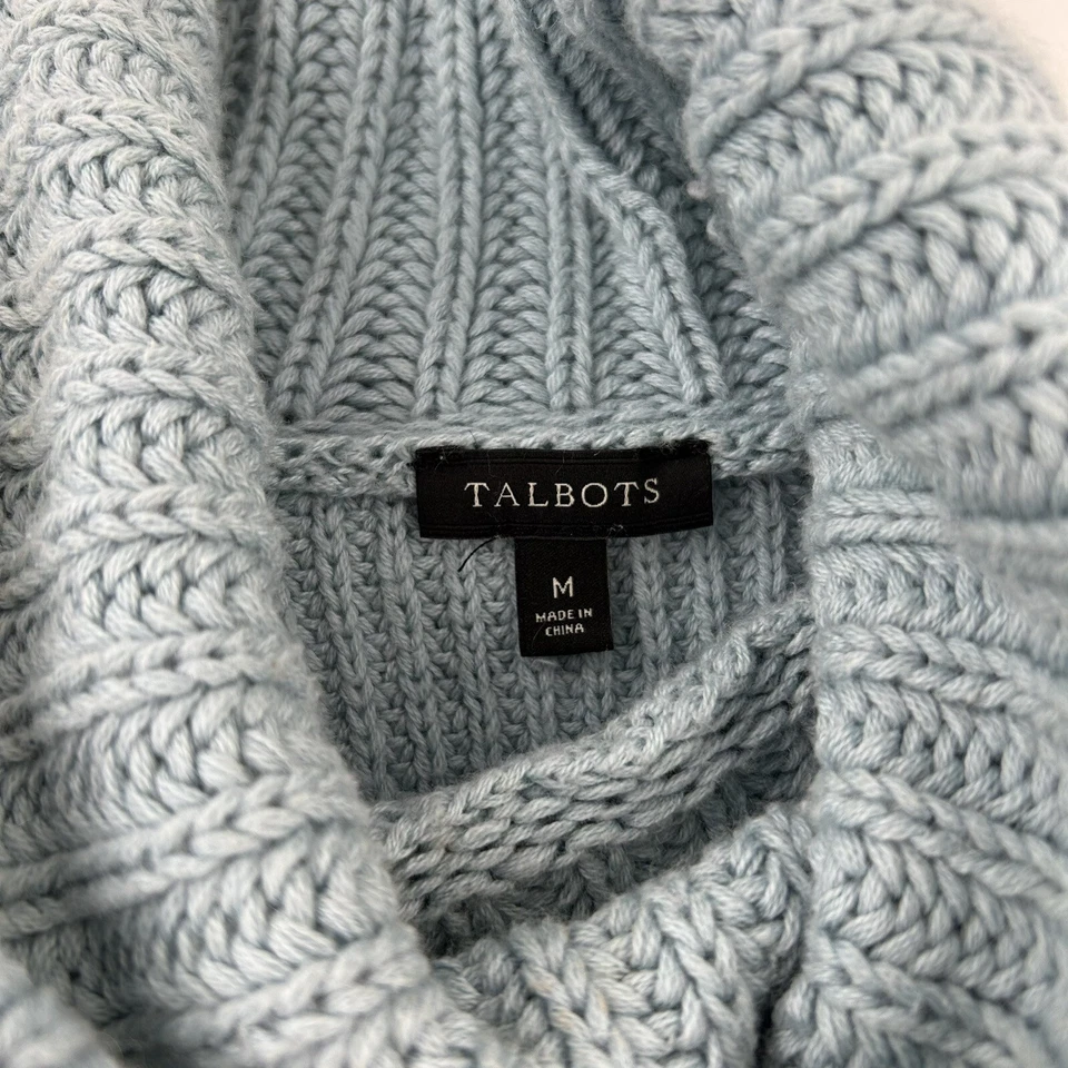 Suéter Pullover TALBOTS Mujer M Cuello Alto Tejido con Cable Verde Espuma de Mar Usado en Excelente Condición Foto 4 de 4