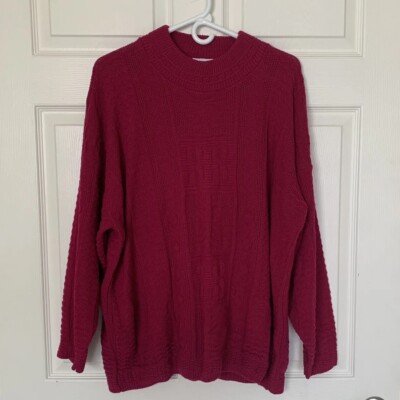 Classic Essentials Plus 22W/42 Fuchsia Pink Knit Acrylic Sweater USA Vintage