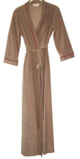 Women's VtG 60s VANITY FAIR Tan Dacron Cut-Velour Style Maroon Trim Bathrobe P