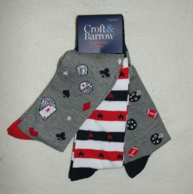 Men's Three Pair Americana Crew Socks - Shoe Size 7-12 - New