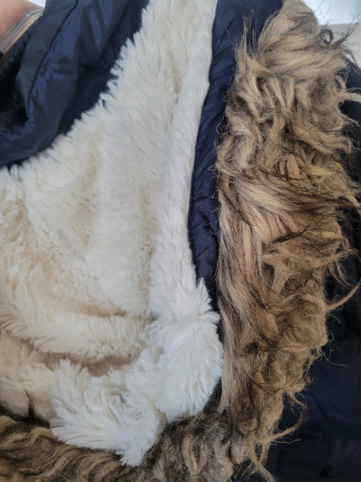 American Eagle Puffer Jacket Blue Faux Fur Sherpa Hood Womens S - Image 4 of 4