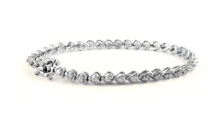Authentic 18K White Gold Plated 3MM CZ Heart Cut Tennis Bracelet For Women - 7.5"