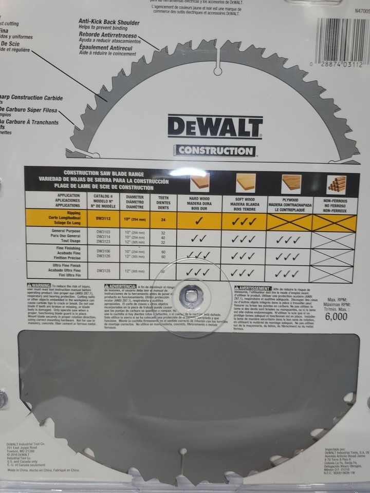 DEWALT 10Inch Miter / Table Saw Blade, ATB, Thin Kerf, 5/8Inch Arbor
