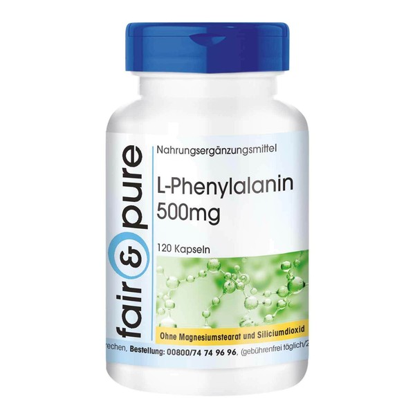 L-Phenylalanin 500 Mg - 120 Kapseln, Proteinogene AminosäUre, Vegan, Fair & Pure-image
