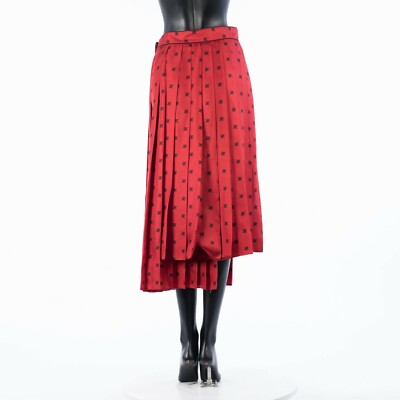 FENDI 2400$ Pleated Midi Skirt With FF Karligraphy Motif In Red
