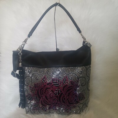 FLORAL DESIGN RHINESTONE HOBO BAG